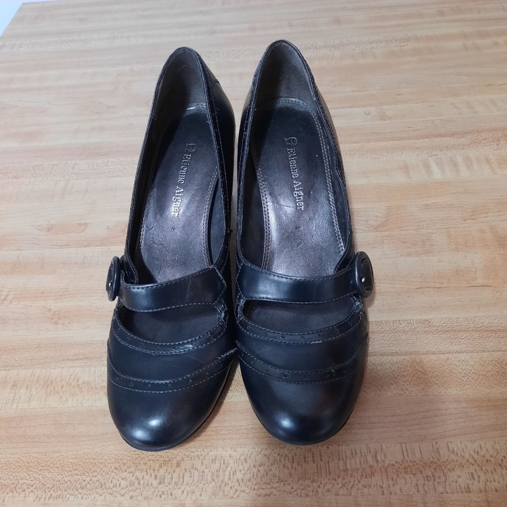 Womens dark brown block heel shoes Etienne Aigner size 6M